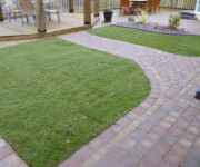 Roe Landscapes Paving & Landscaping Specialists, Dungiven, grass and paving with small wood deck