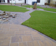 Roe Landscapes Paving & Landscaping Specialists, Dungiven, paving and rockery with standing stone