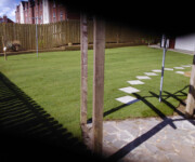 Roe Landscapes Paving & Landscaping Specialists, Dungiven, Back garden with grass and paving stones